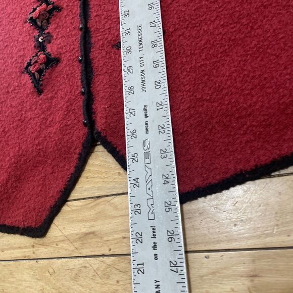 Koret Vtg 90s Wool Sweater Vest Women 2X Red 3D Art Floral Beaded Button Knit - Picture 10 of 16